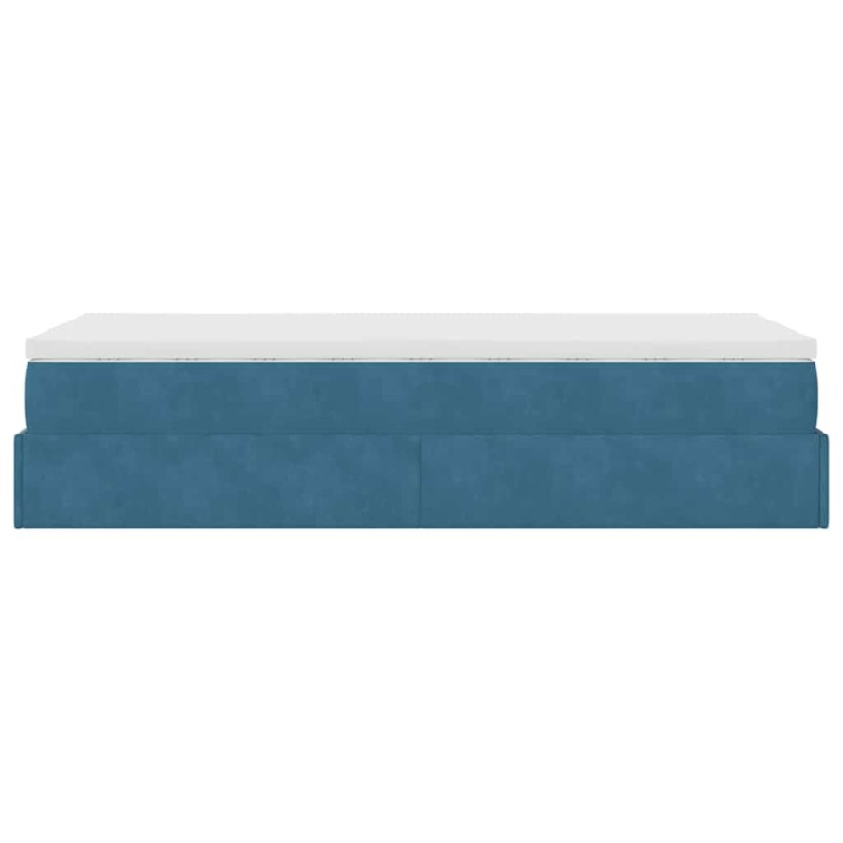 Estructura de cama otomana con colchón terciopelo azul