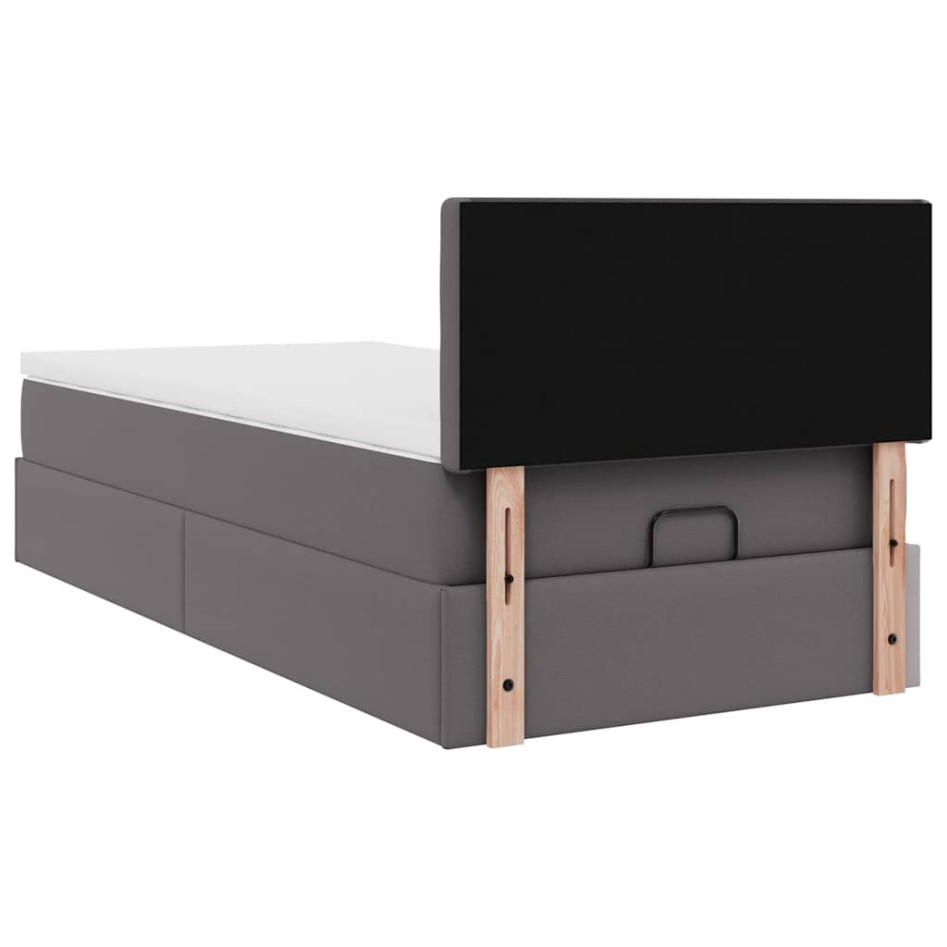 Cama otomana colchón cuero sintético gris