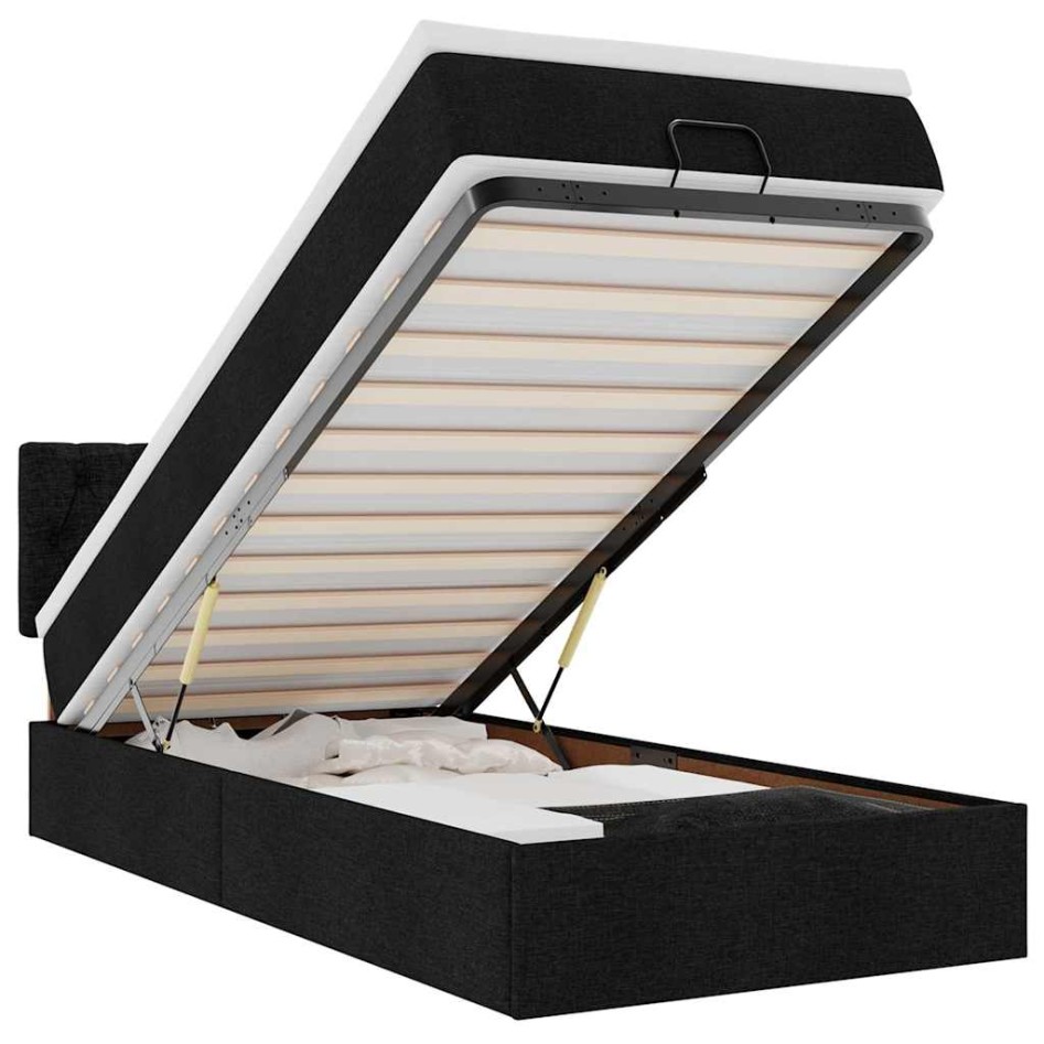 Cama otomana con colchón tela negra 100x200