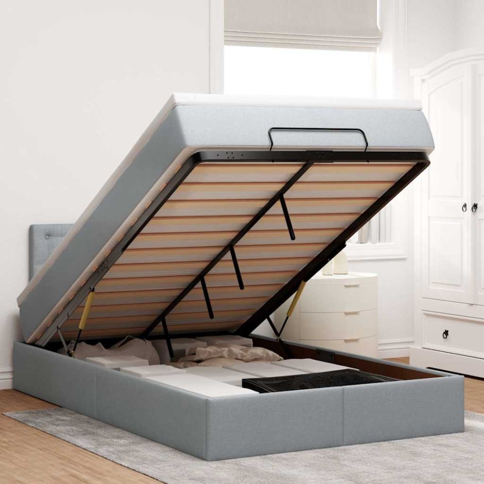 Cama otomana con colchón gris claro 120x200 cm