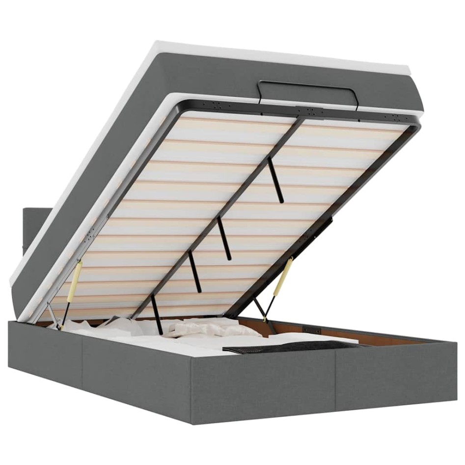 Cama otomana con colchón y LED tela gris oscuro 120x200