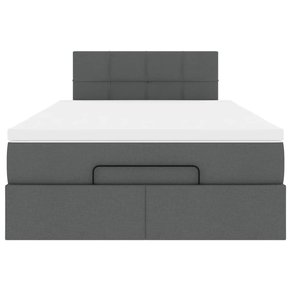 Cama otomana con colchón y LED tela gris oscuro 120x200