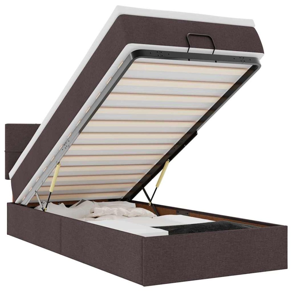 Estructura cama otomana colchón tela marrón oscuro 90x190