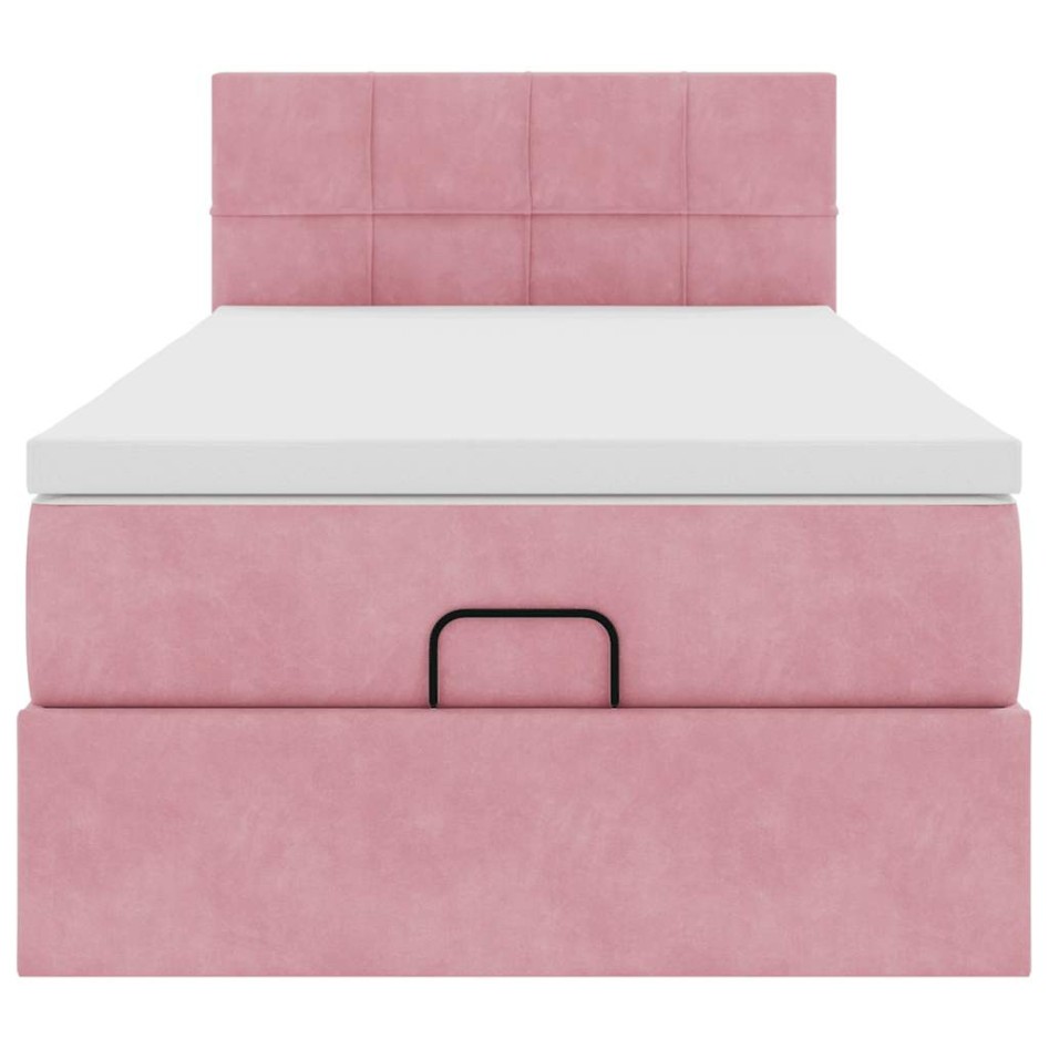 Cama otomana con colchón y LED terciopelo rosa 80x200