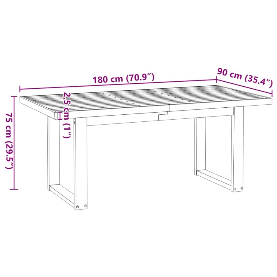 Mesa de comedor NOAIN patas U madera maciza pino 180x90x75