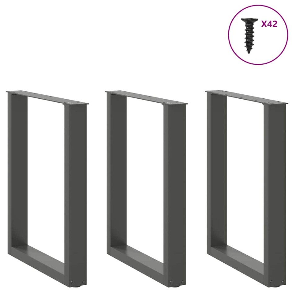 Patas mesa centro forma U 3 uds antracita 70x(72-73) cm