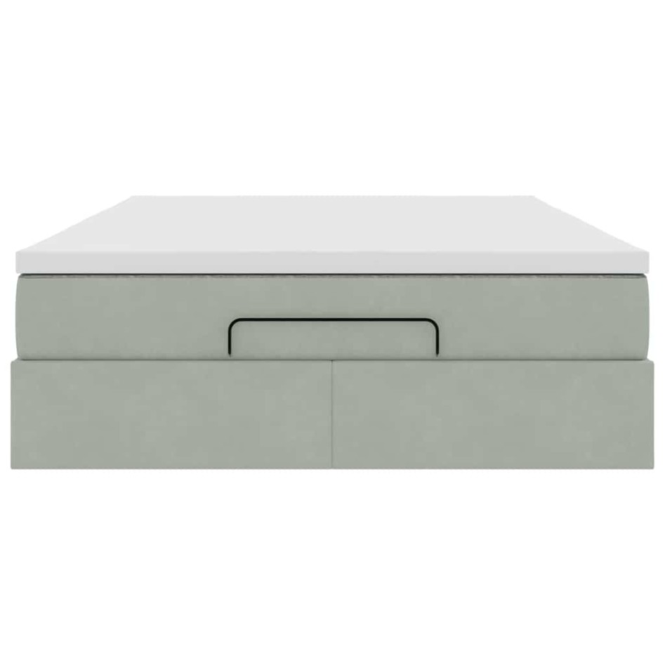 Estructura cama otomana colchón terciopelo gris claro