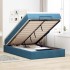 Estructura de cama otomana colchón terciopelo azul