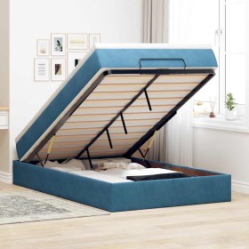 Estructura de cama otomana colchón terciopelo azul