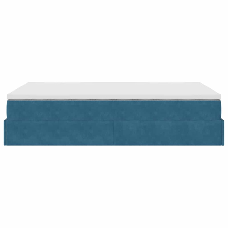 Estructura de cama otomana colchón terciopelo azul