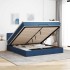 Estructura de cama otomana con colchón tela azul 160x200