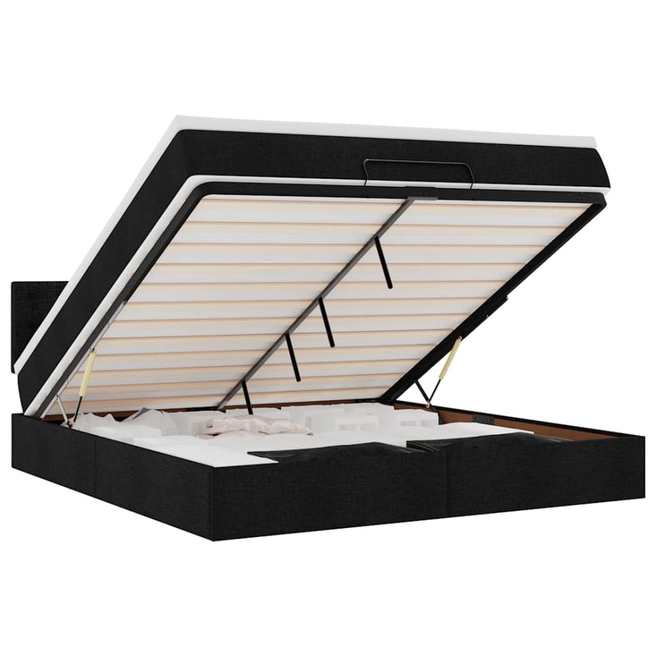 Estructura de cama otomana con colchón tela negra 160x200