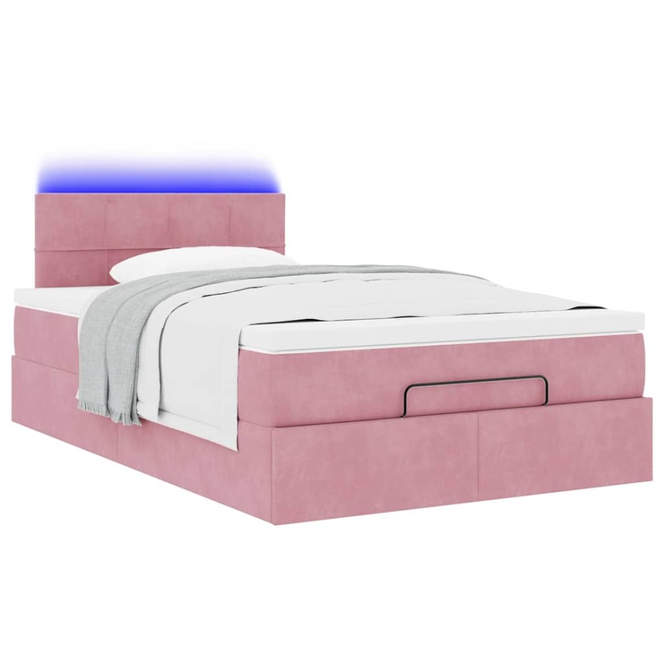 Estructura de cama otomana colchón terciopelo rosa