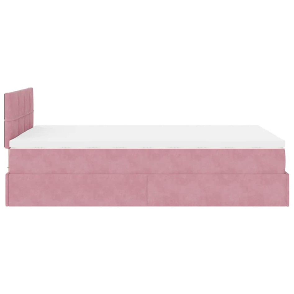 Estructura de cama otomana colchón terciopelo rosa