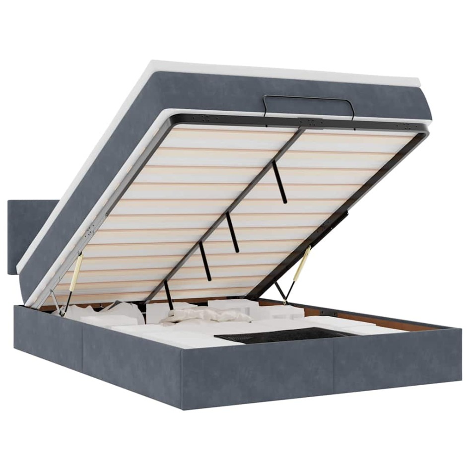 Estructura cama otomana colchón terciopelo gris