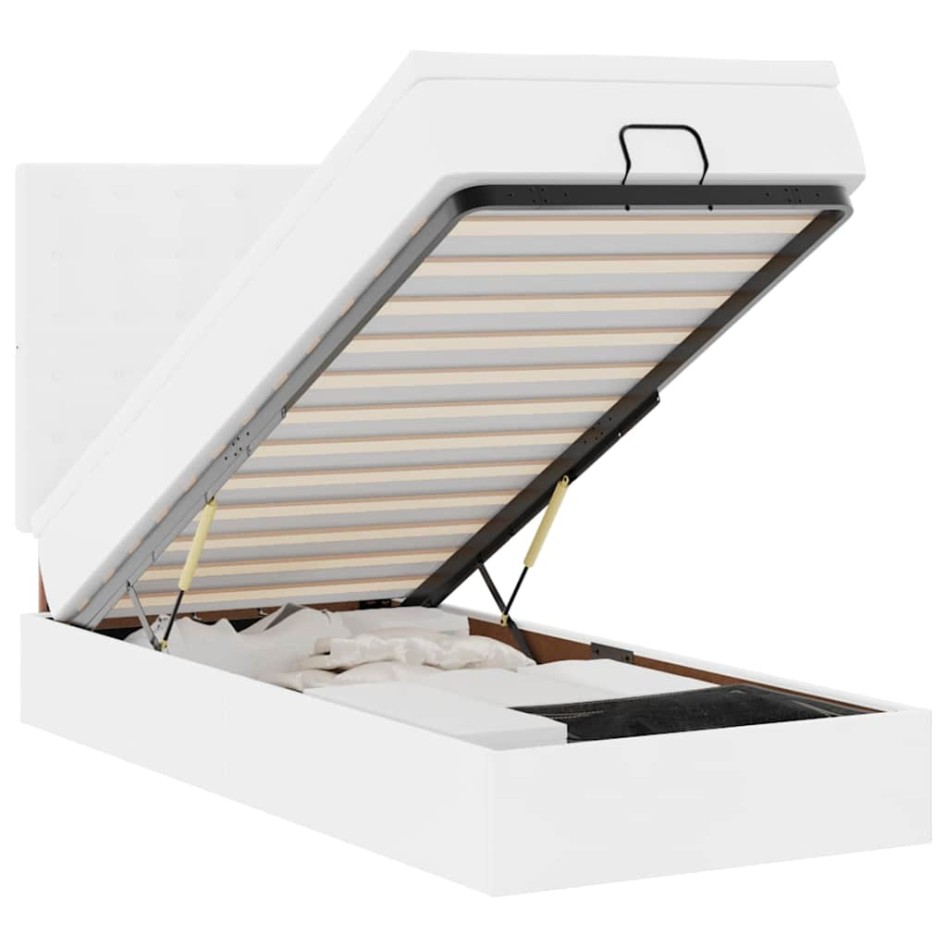 Cama otomana colchón cuero sintético blanco