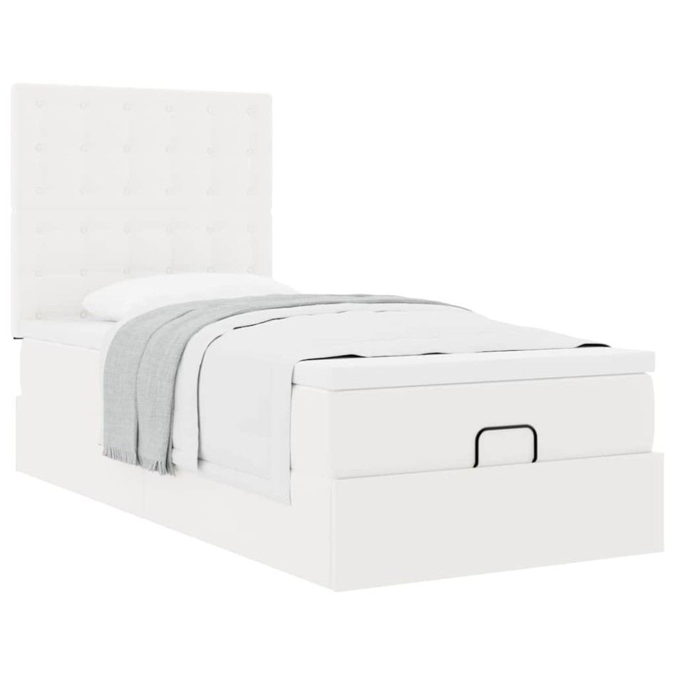 Cama otomana colchón cuero sintético blanco
