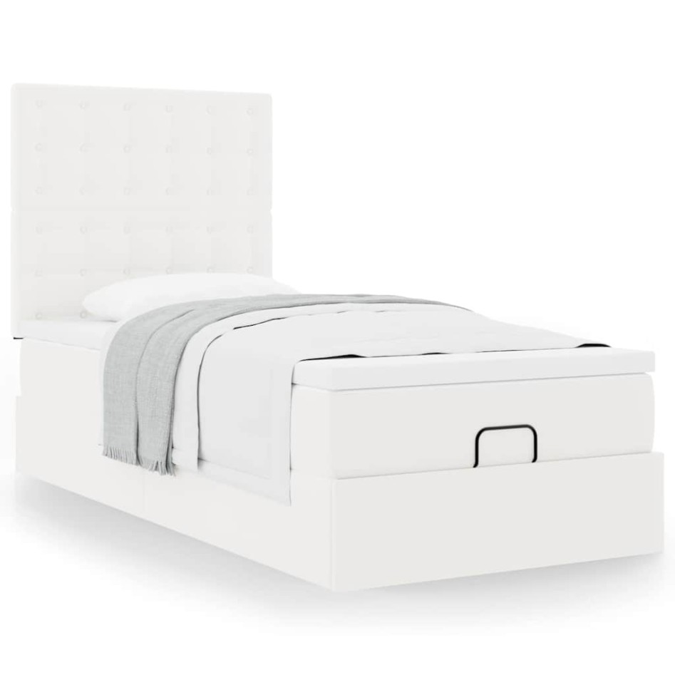Cama otomana colchón cuero sintético blanco