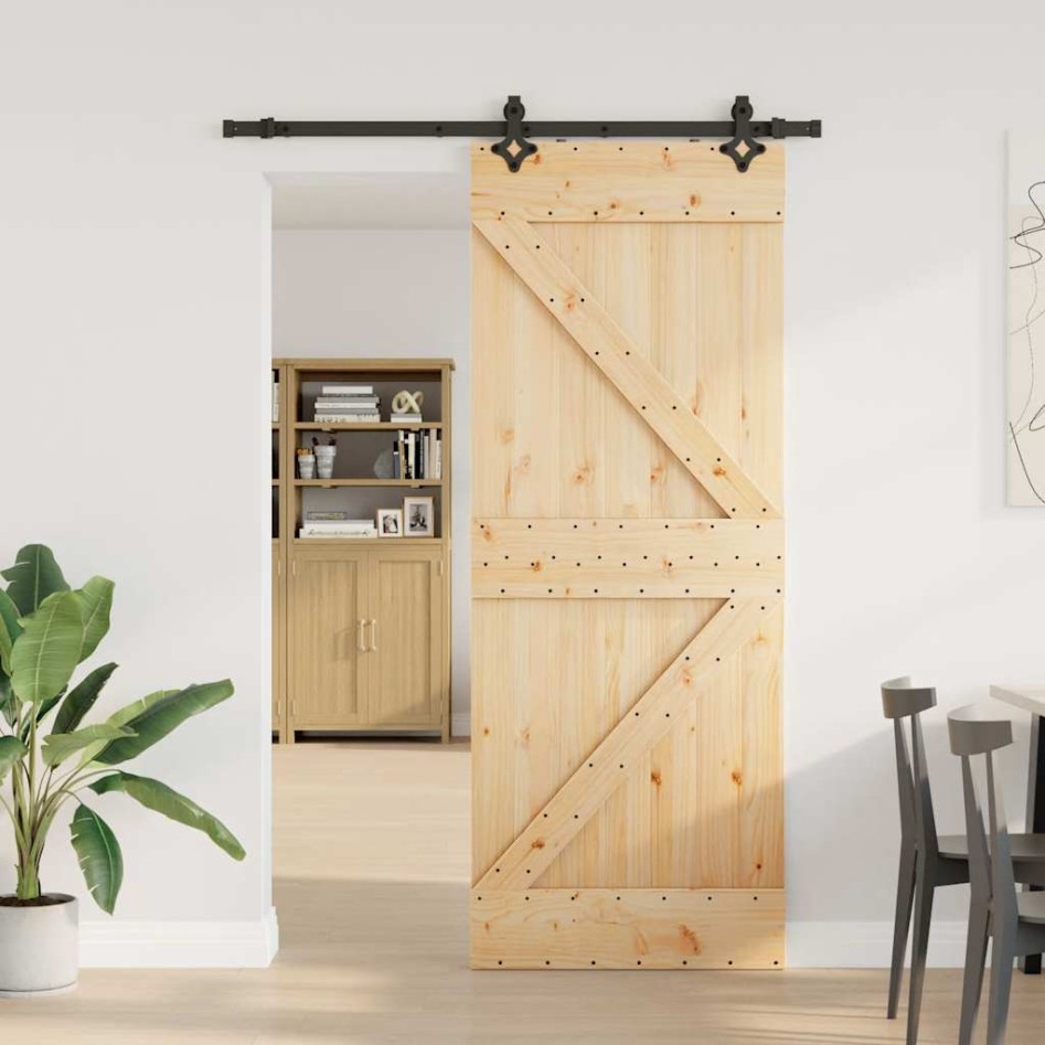 Puerta corredera con herrajes madera maciza de pino 80x210