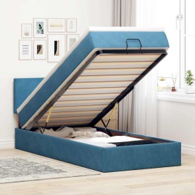 Cama otomana con colchón y LED terciopelo azul oscuro 80x200