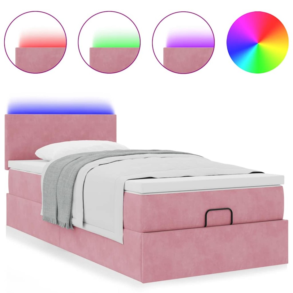 Estructura cama otomana con colchón terciopelo rosa
