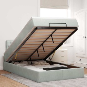 Estructura cama otomana colchón terciopelo gris claro