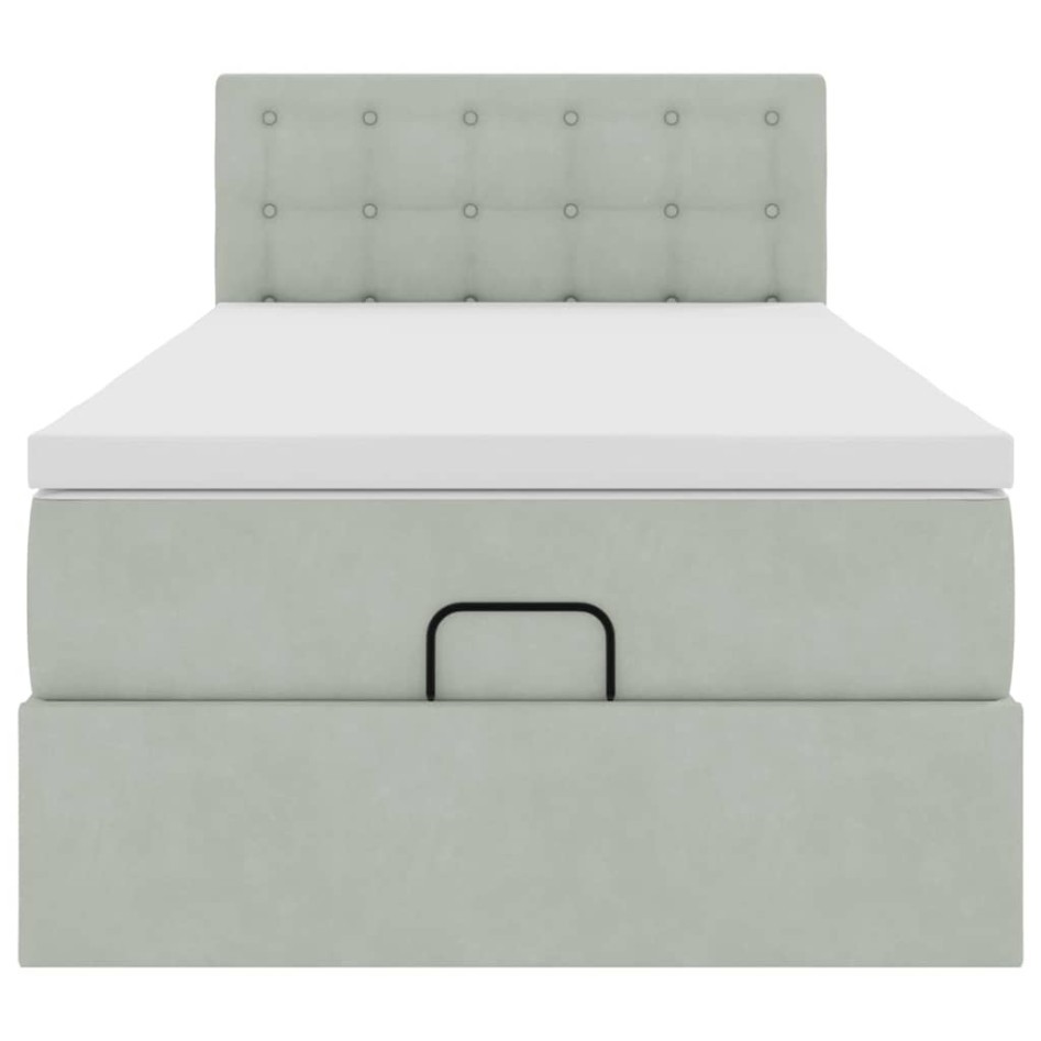 Estructura cama otomana colchón terciopelo gris claro