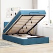 Estructura de cama otomana colchón terciopelo azul oscuro