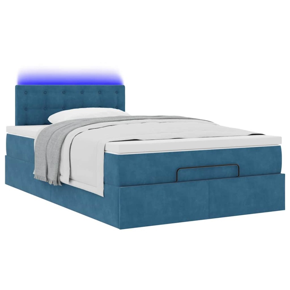 Estructura de cama otomana colchón terciopelo azul