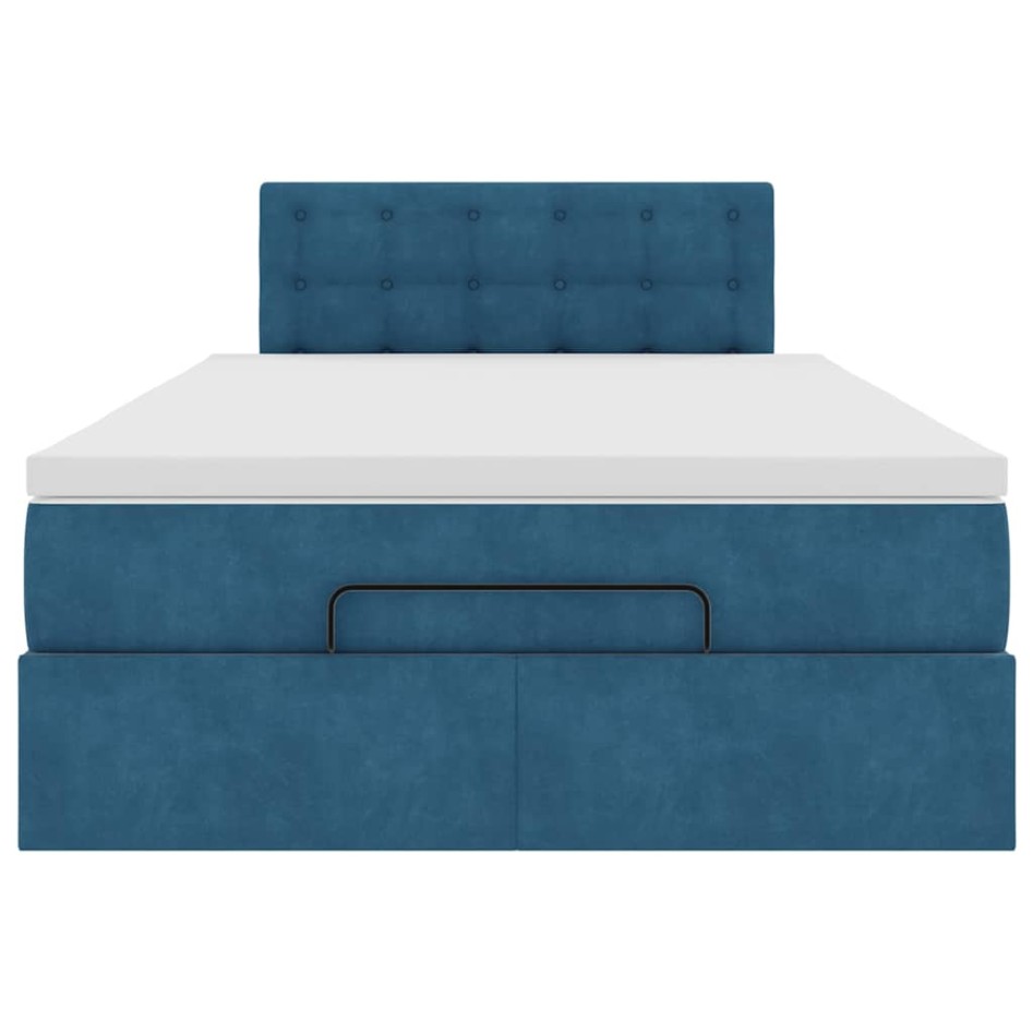 Estructura de cama otomana colchón terciopelo azul