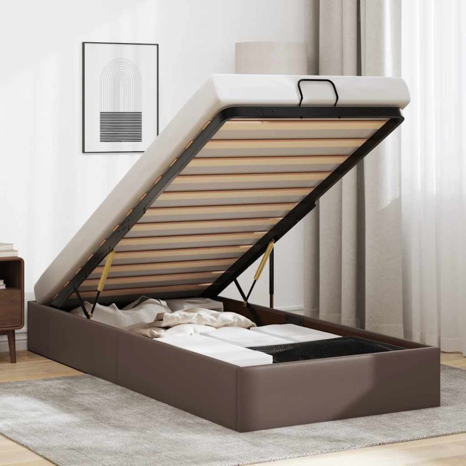 Estructura de cama otomana sin colchón marrón