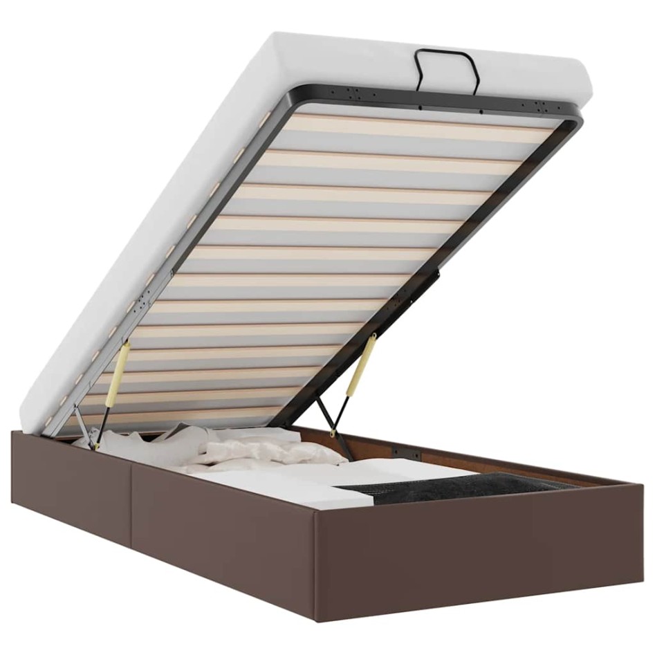 Estructura de cama otomana sin colchón marrón