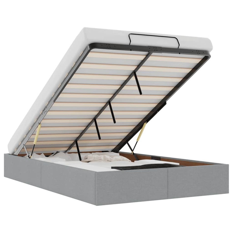 Estructura de cama otomana sin colchón tela gris