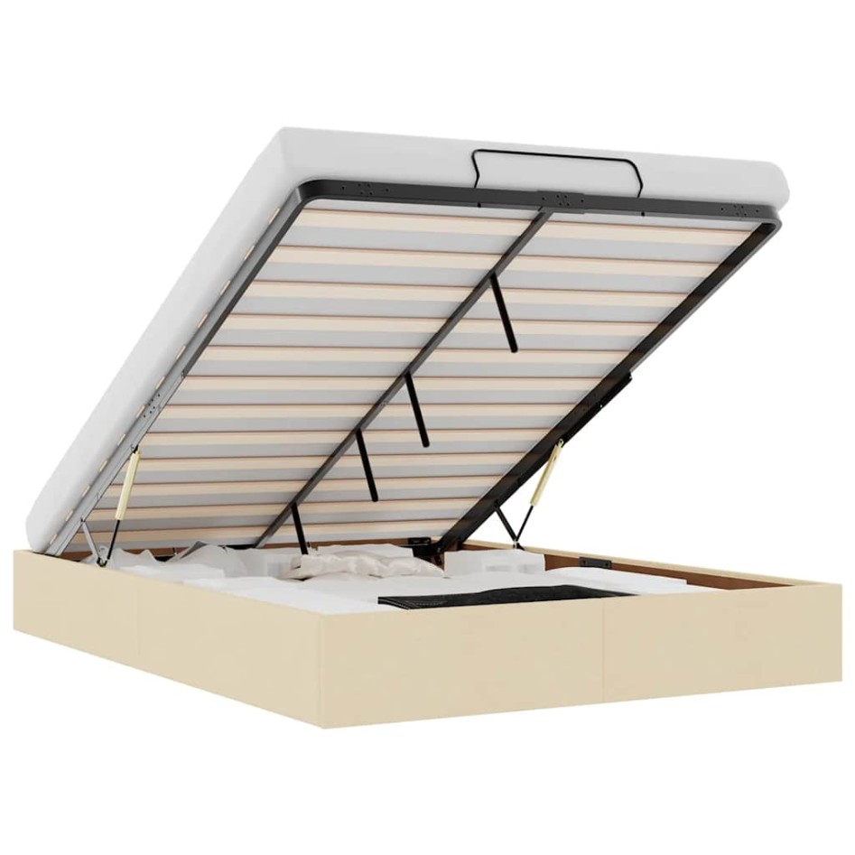 Estructura de cama otomana sin colchón tela crema
