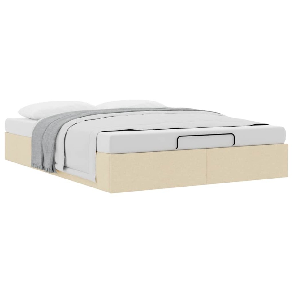 Estructura de cama otomana sin colchón tela crema