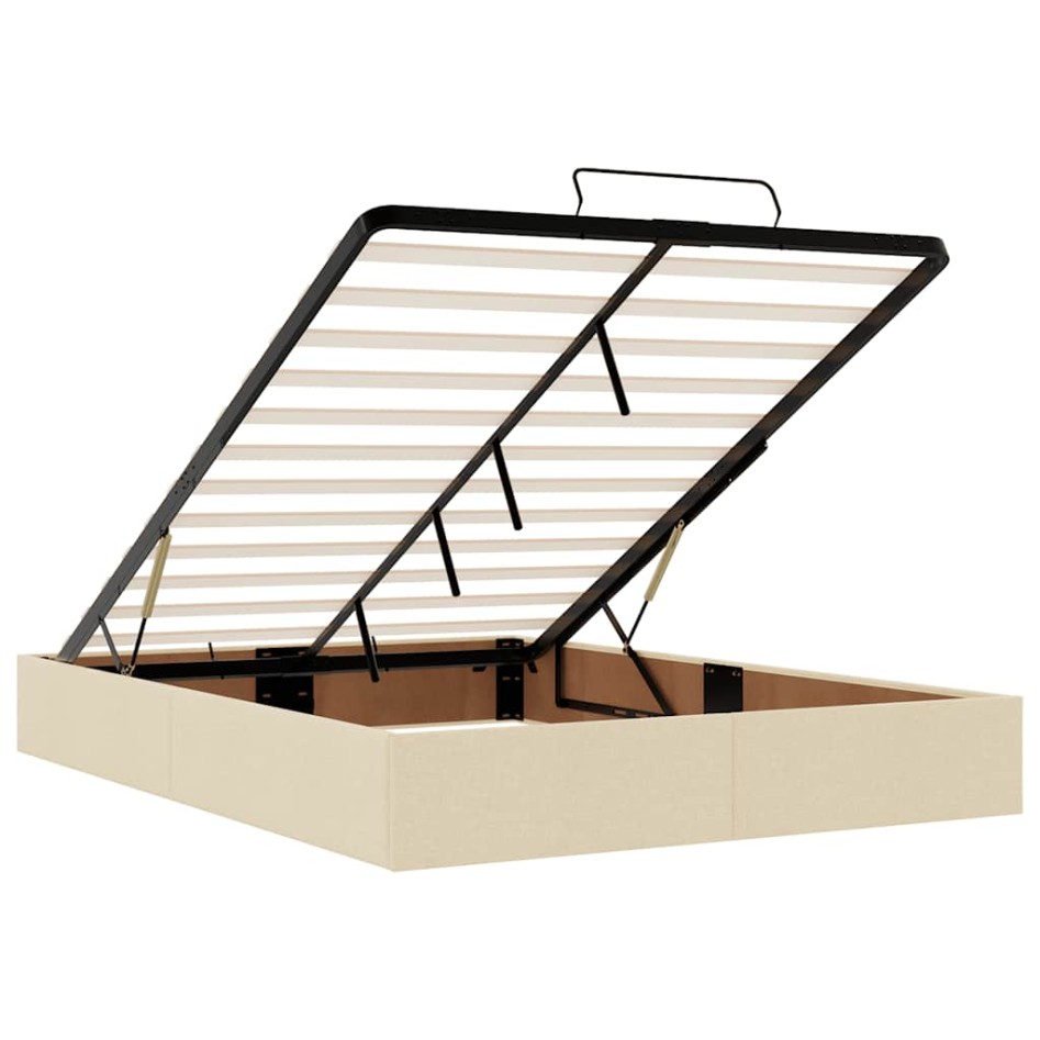 Estructura de cama otomana sin colchón tela crema