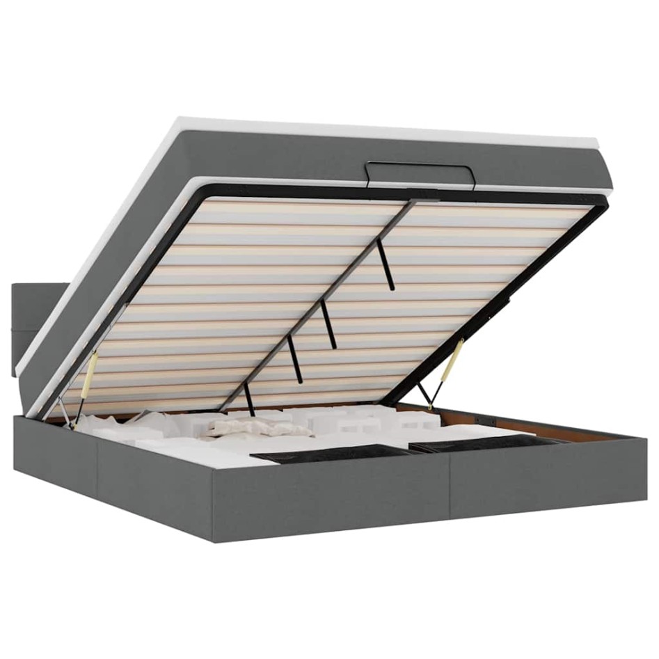 Estructura cama otomana colchón tela gris oscuro 160x200