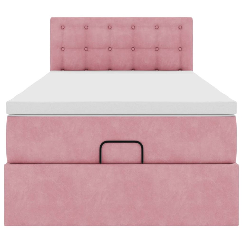 Estructura cama otomana con colchón terciopelo rosa