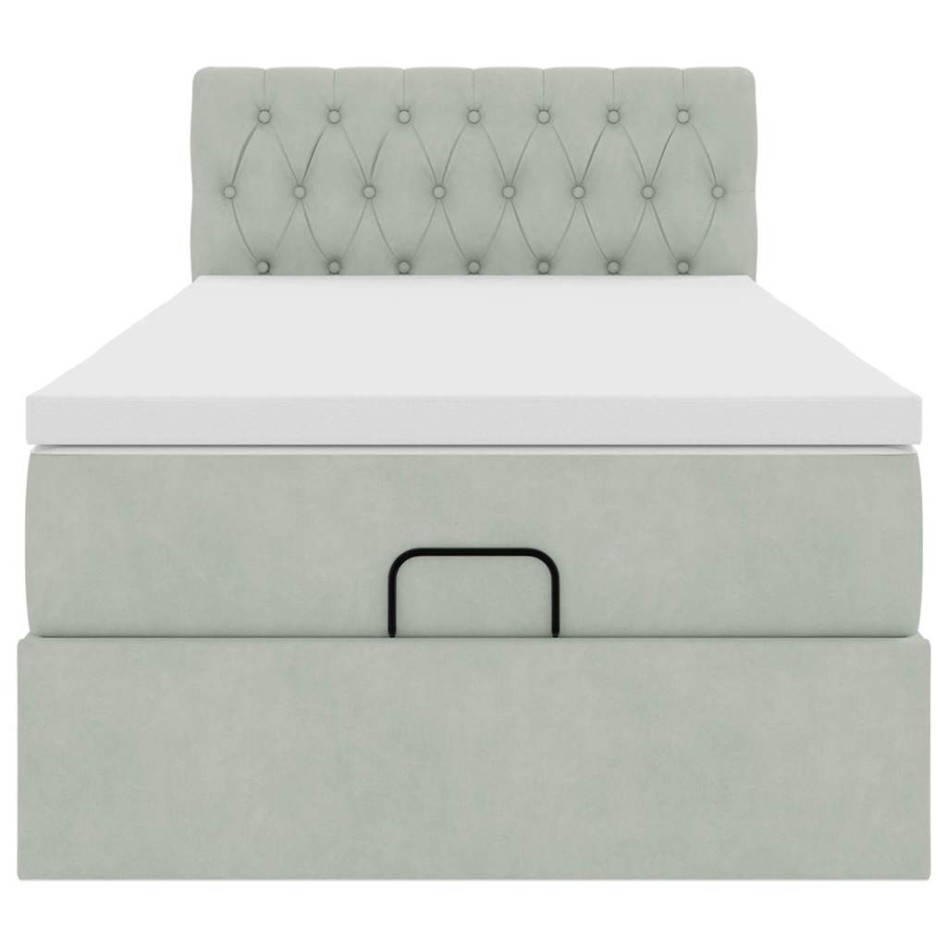 Estructura cama otomana colchón terciopelo gris claro