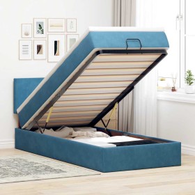 Estructura de cama otomana colchón terciopelo azul