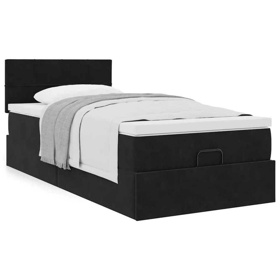 Estructura cama otomana colchón terciopelo negro 90x200