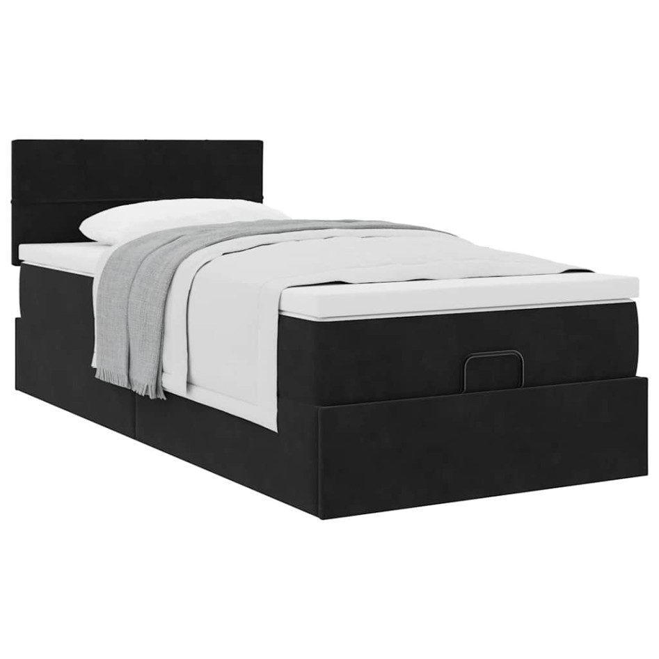 Estructura cama otomana colchón terciopelo negro 90x200