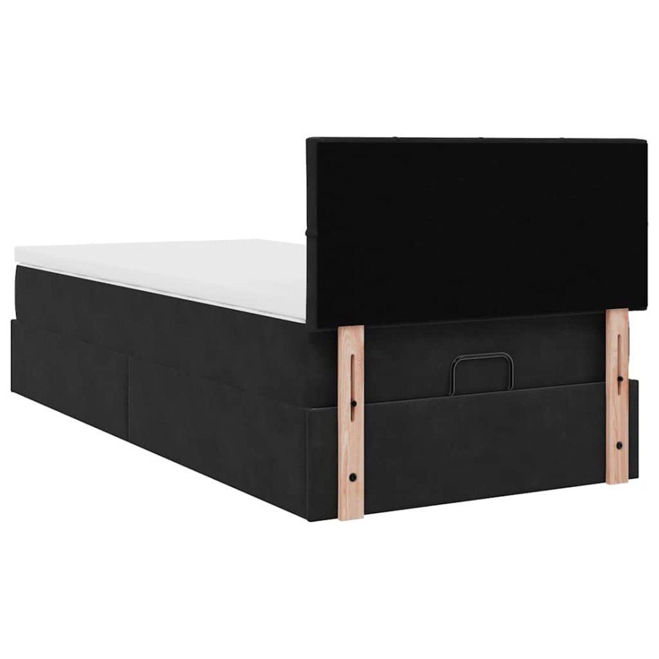 Estructura cama otomana colchón terciopelo negro 90x200
