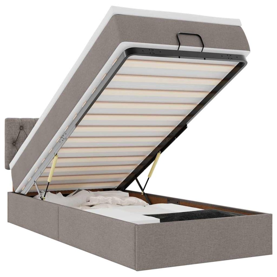 Cama otomana con colchón tela gris pardo 100x200