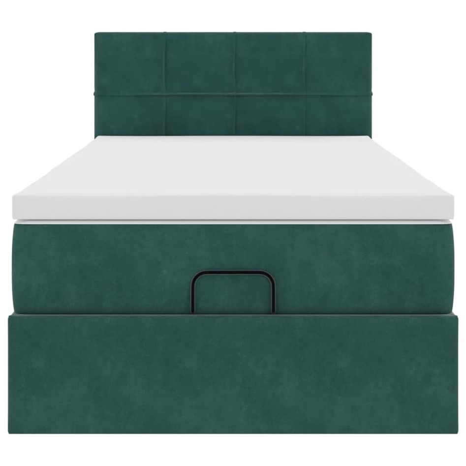 Estructura de cama otomana con colchón terciopelo verde