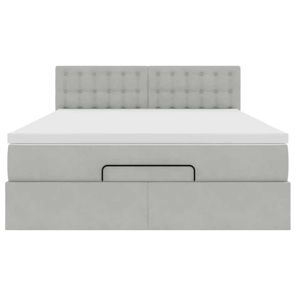 Estructura cama otomana colchón terciopelo gris claro