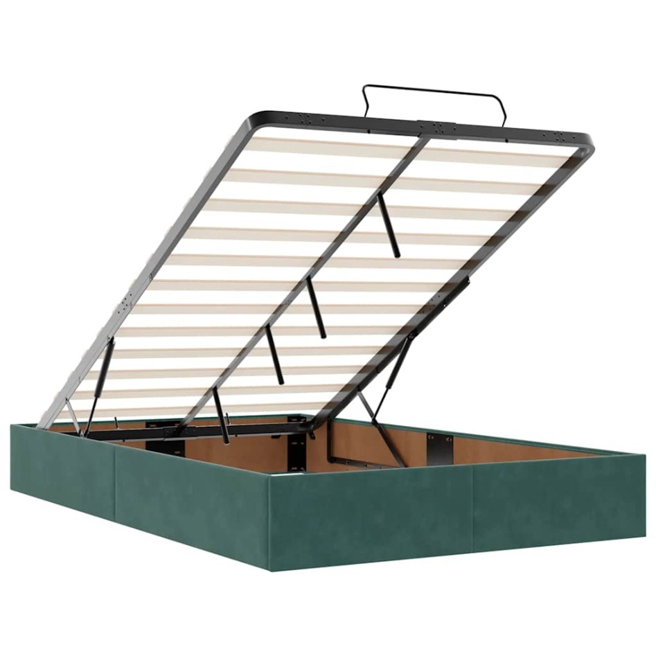 Estructura cama otomana colchón terciopelo verde