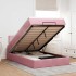 Estructura de cama otomana colchón terciopelo rosa