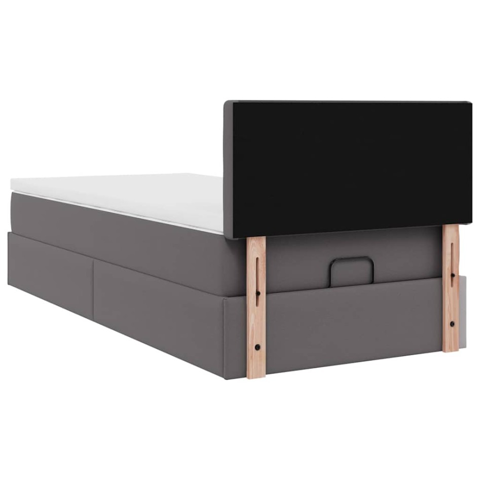 Estructura cama otomana colchón cuero sintético gris