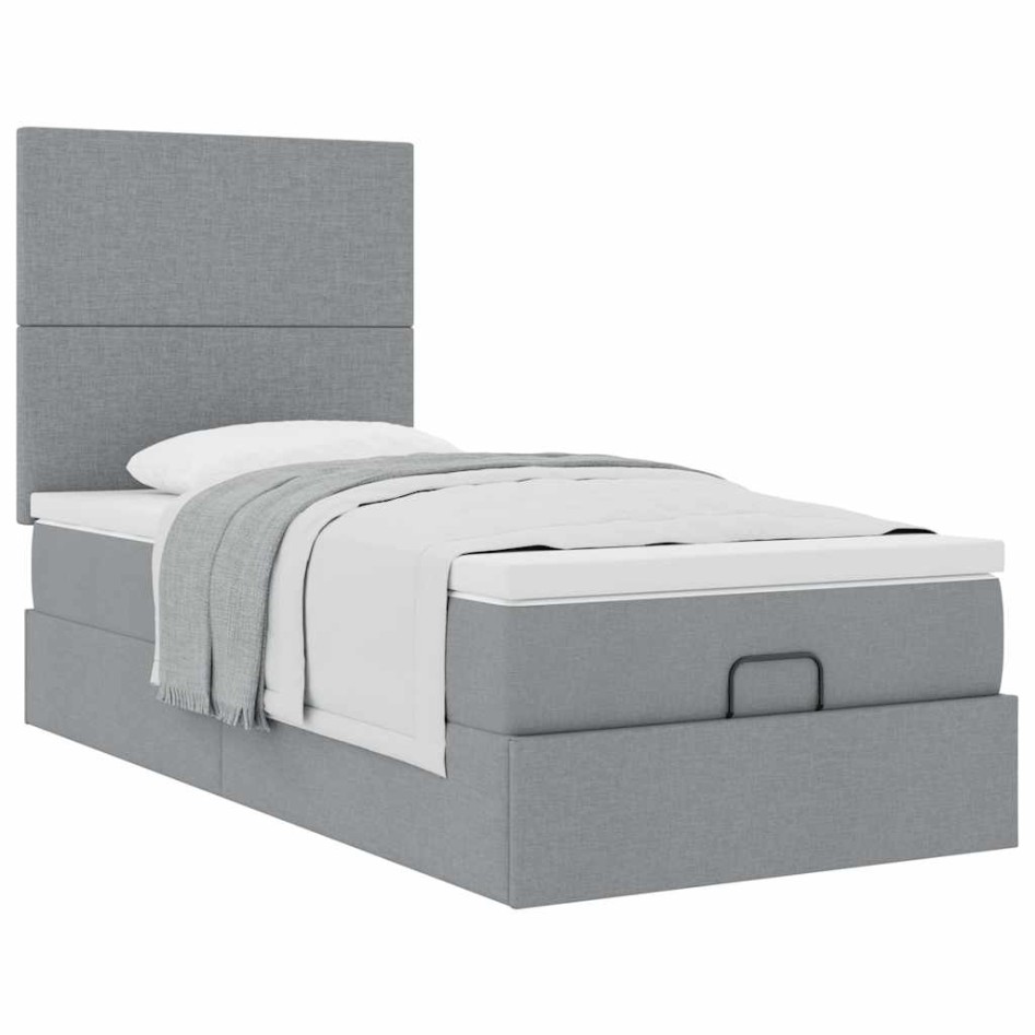 Estructura de cama otomana con colchón tela gris claro